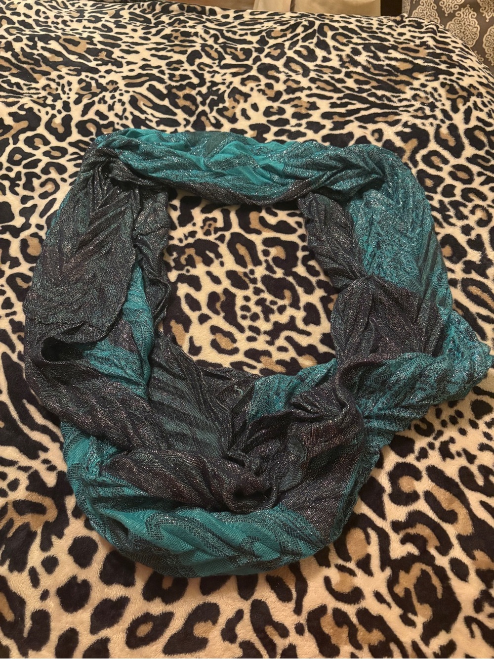 Sparkle Teal and Black Infinity Scarf